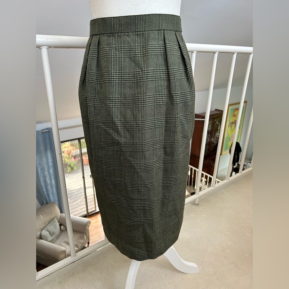 Vintage Christian Dior Skirt Dark Green Plaid Houndstooth Pencil Sz 9 (fits XS) - Picture 4 of 9